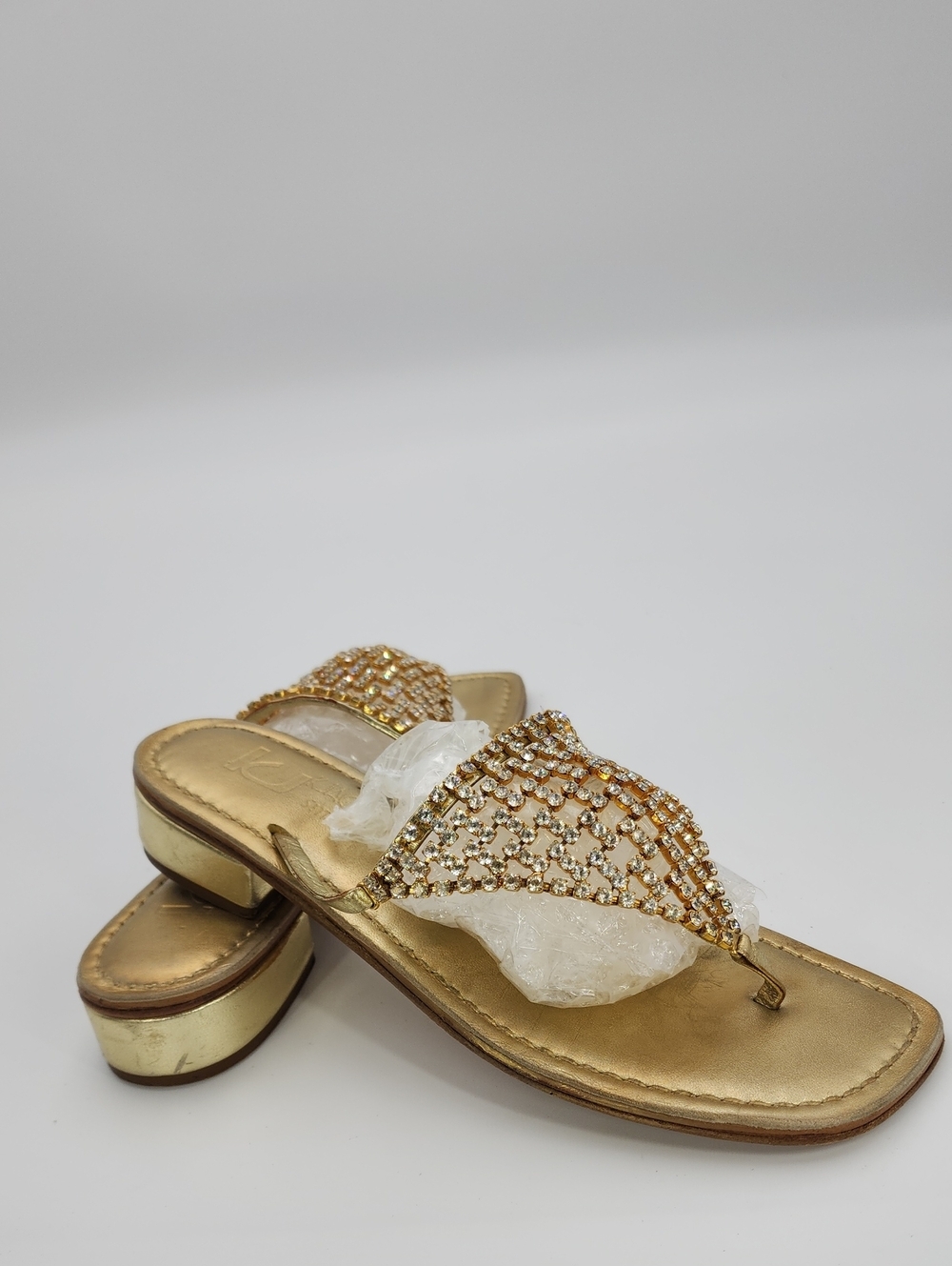 K.Jacques St. Tropez Gold Leather Crystal Embellished Sandals - Size 38 - Picture 5 of 13